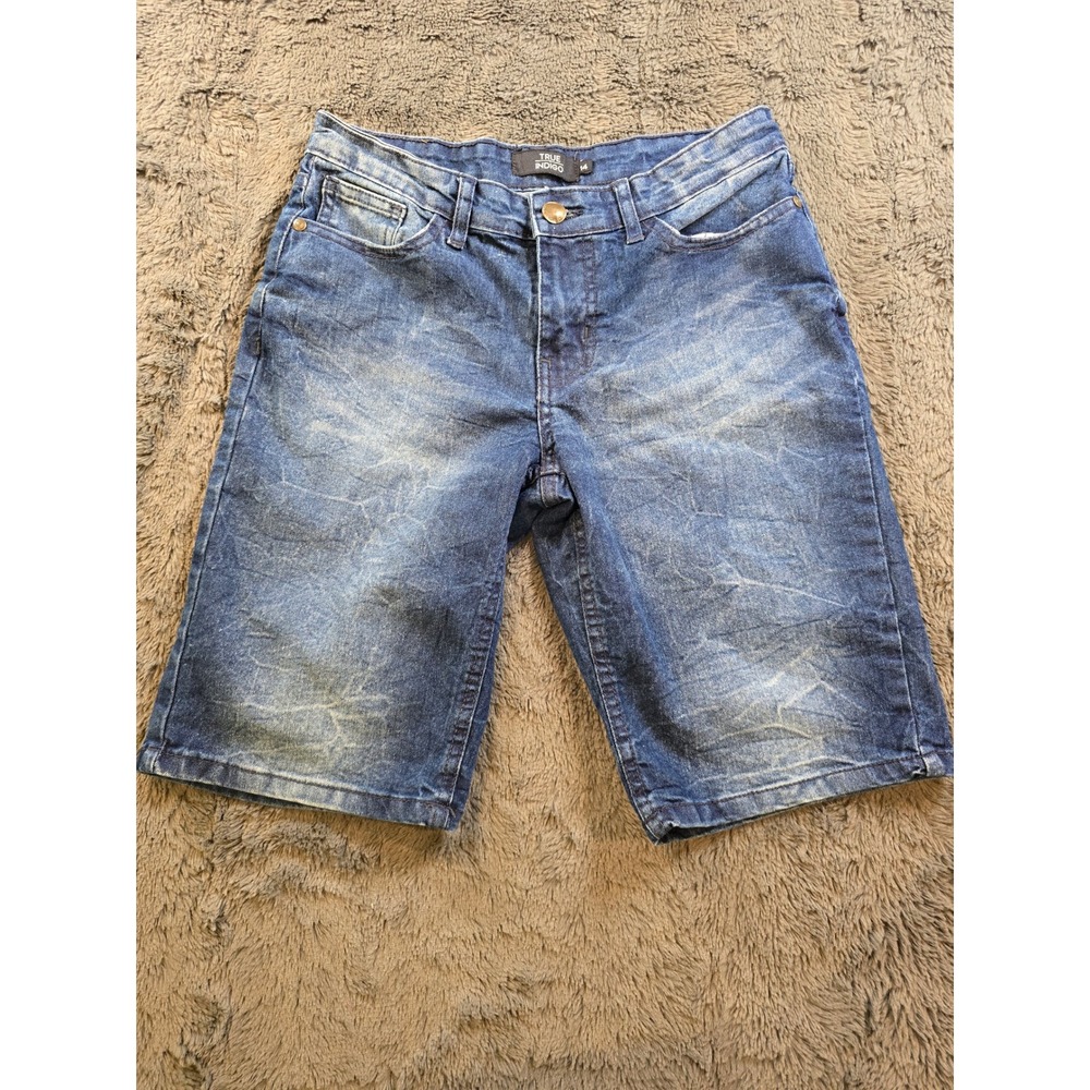 True Indigo girls Denim Shorts Size 14 Blue Medium Wash Distressed Stretch Jean
